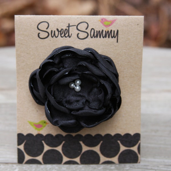 34 Colors Small Satin Flower Hair Clip, Black Flower Hair Clip