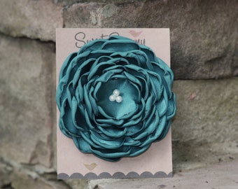 34 Colors Large Satin Flower Pin,  Teal Satin Flower Pin