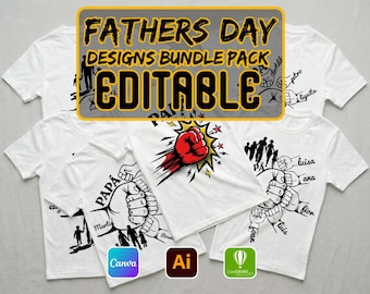 Father's Day SVG Bundle, Custom Fist Bump Papa PNG, Editable Kids Name Silhouette Layouts, Family Line Art Graphic Digital Download Files