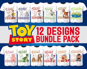 Toy Story Bundle, 12 Digital Designs, PNG & PDF for Dtf, Sublimation, T-Shirt Graphics, Kids Birthday Party, DIY Print Ready Files