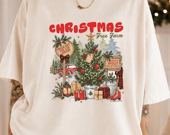 Christmas Shirt, Christmas Free Farm Shirt, Christmas Gift, Gift for Christmas, Kid Christmas Gift, Retro Christmas Cart Christmas Shirt