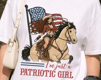 I'm Just a Patriotic Girl Shirt, Western Cowgirl Fourth Of July American Flag Shirt, Patriotic USA Shirt
