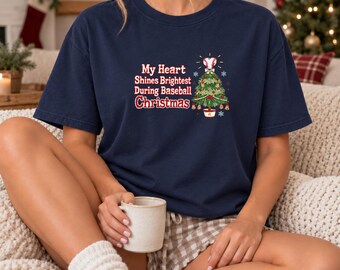 Baseball Mom Christmas Shirt, Sports Mama Shirt, Sport Mom TShirt, Baseball Gift, Baseball Lover Shirt, My Heart Shines Brightest Shirt