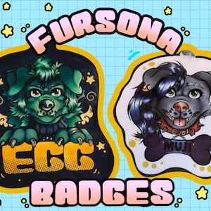 CUSTOM Fursona Badge commisons, Laminated (Holo options available!) Hand drawn traditional, mixed media, Furry, Anthro, Conventions