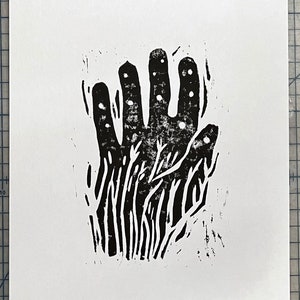 Cursed Hand Linocut Print image 1