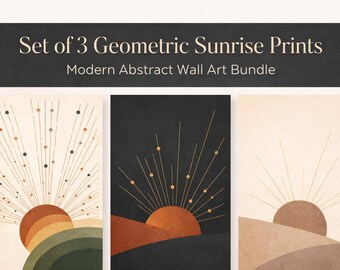Juego de 3 impresiones geométricas de terracota con diseño de amanecer abstracto, decoración escandinava