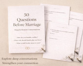 Preguntas prematrimoniales para parejas, 50 preguntas antes del matrimonio (PDF imprimible), regalo de compromiso