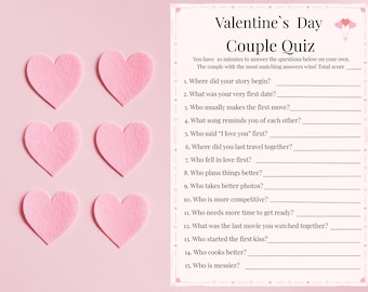 Imprimible de último minuto para San Valentín, juego de preguntas para parejas de descarga instantánea, regalo romántico para él o ella.
