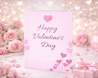Tarjeta de San Valentín imprimible con diseño de amor rosa, interior en blanco, descarga instantánea