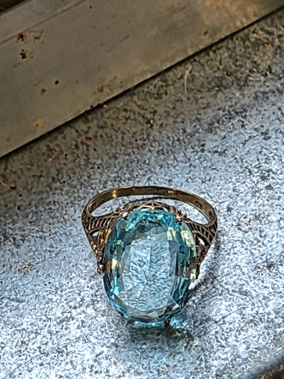 Sterling Silver FILIGREE Aquamarine Ring size 7.5… - image 6