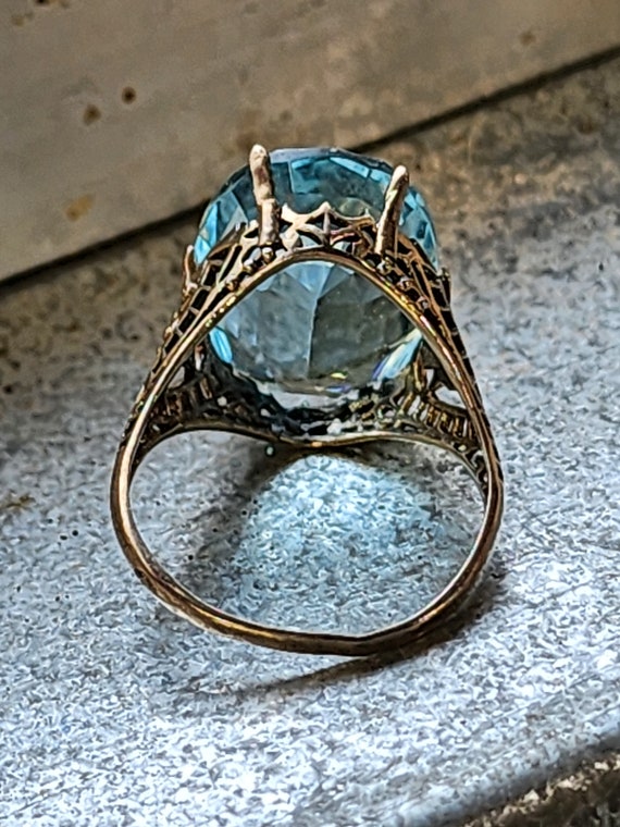 Sterling Silver FILIGREE Aquamarine Ring size 7.5… - image 5