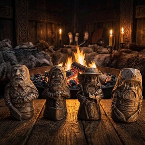 Set of 4 Norse Mythology Figurines | Viking Gods & Warriors Statues | Resin Nordic Idols | Fantasy Decor | Pagan Altar Display | Pagan Gift