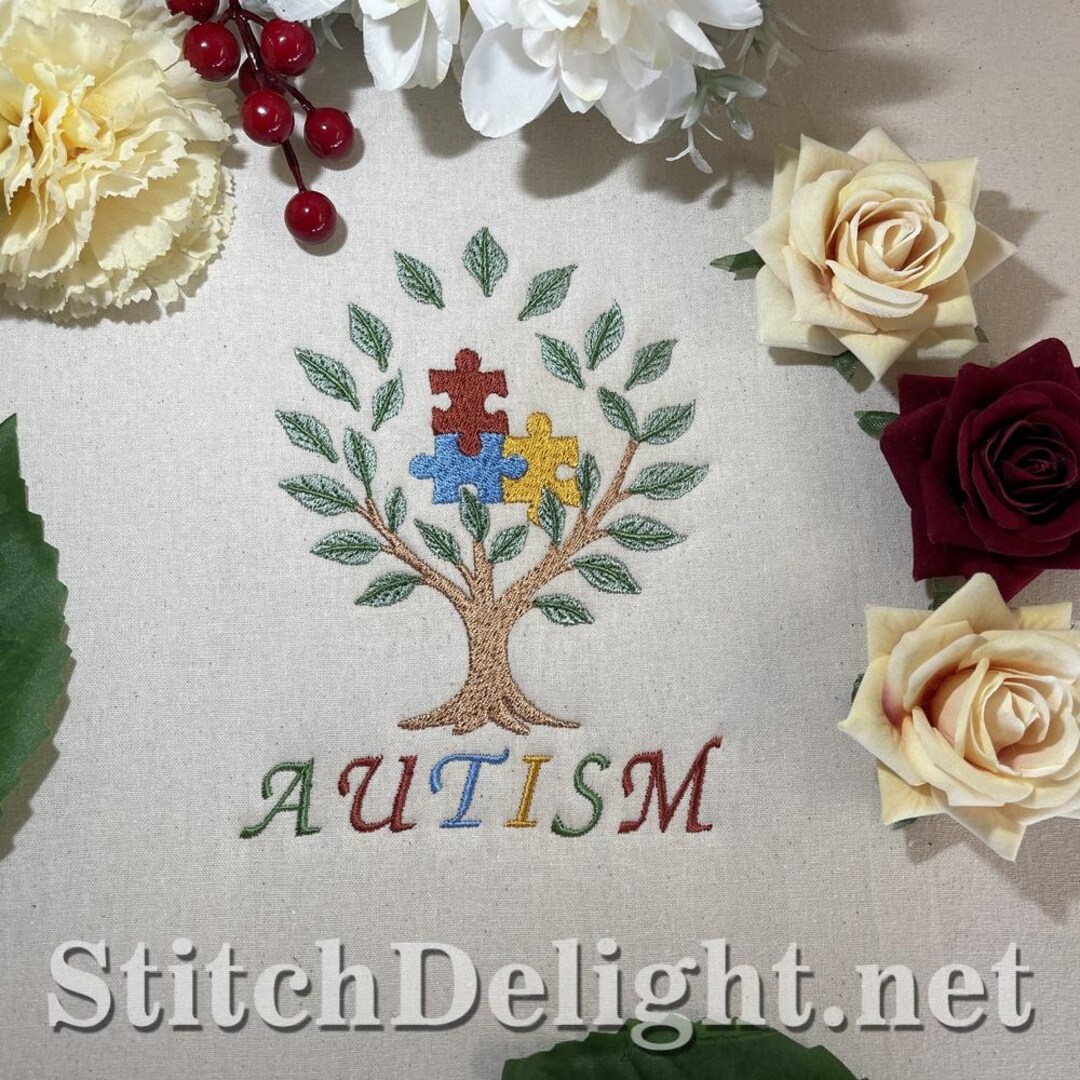 Autism Awareness Embroidery Design | Puzzle Tree Machine Embroidery - Etsy