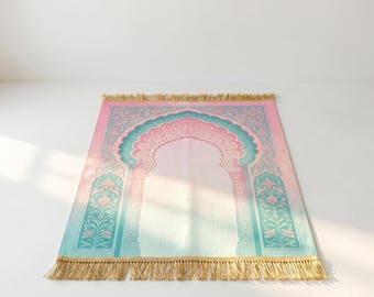 Alfombra de oración musulmana de lino con base antideslizante, alfombra de salah transpirable, alfombra de viaje para el Janamaz, regalo de Ramadán y Eid para hombres y mujeres.