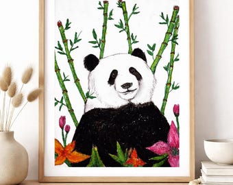Panda Bamboo Botanical Illustration Nursery Wall Art (Digital Download)