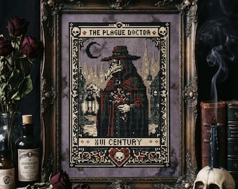 Dark Gothic Kreuzstich-Muster: Pestdoktor Mond Tarot Mittelalter Stickerei (PDF)