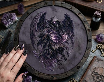 Dark Angel Cross Stitch Pattern: Gothic Winged Spirit Purple Fantasy Embroidery (PDF)