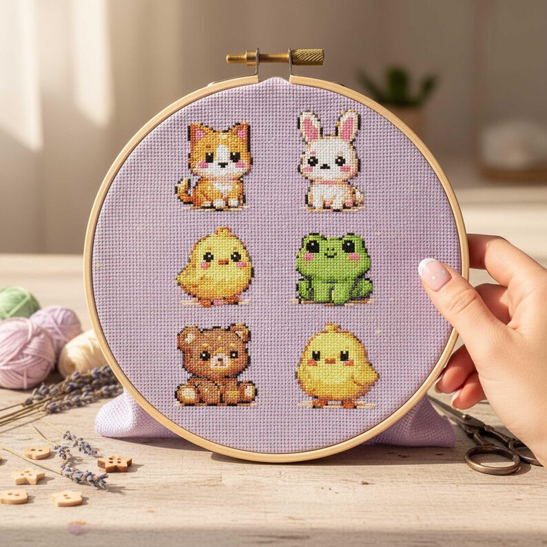 Animal Bundle Cross Stitch Pattern: Cat Rabbit Frog Bear Chick ...