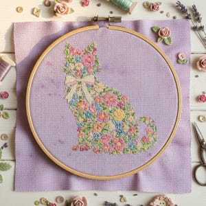 Botanische kat kruissteekpatroon: lente wilde bloemen bloemen dierenborduurwerk (pdf)