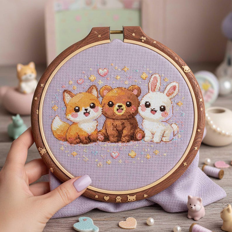 Woodland Animal Cross Stitch Pattern: Fox Bear Rabbit Friendship ...