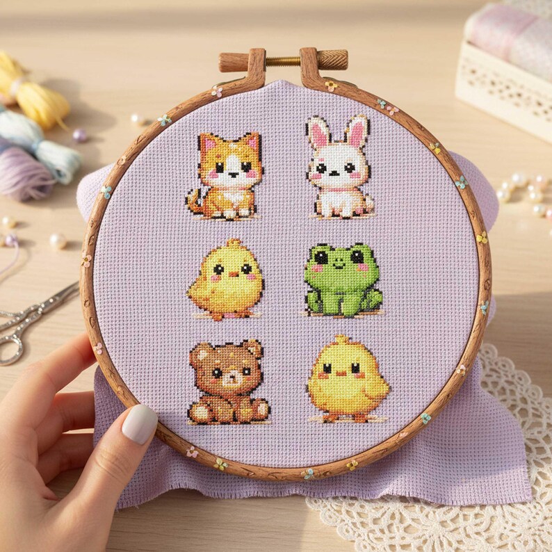 Animal Bundle Cross Stitch Pattern: Cat Rabbit Frog Bear Chick ...