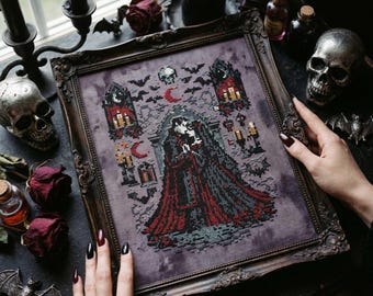 Patrón de punto de cruz gótico del Doctor de la Peste: Muestrario de fantasía oscura, bordado con símbolos ocultos (PDF)