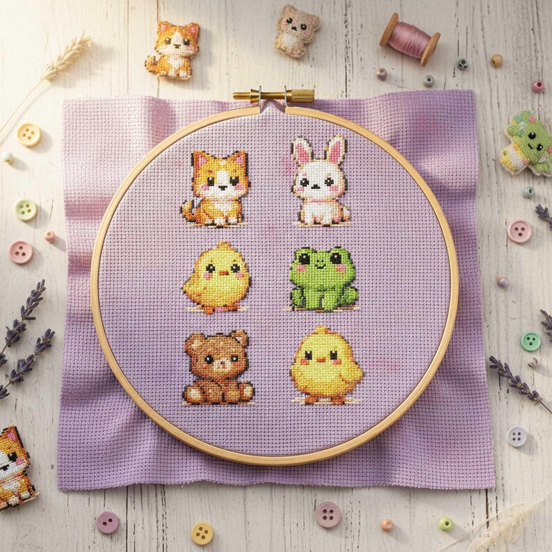Animal Bundle Cross Stitch Pattern: Cat Rabbit Frog Bear Chick ...