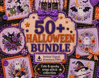 Halloween 50+ Cross Stitch Pattern Bundle: Ghosts, Witchy, Pumpkins, Haunted Houses, Spooky Patterns PDF