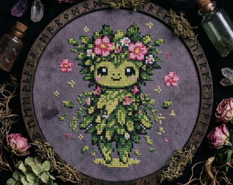 Flower Fairy Cross Stitch Pattern: Magical Forest Sprite Fairy Floral Embroidery (PDF)