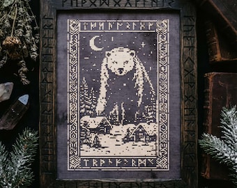 Gothic Bear Cross Stitch Pattern: Tarot Night Bear Dark Fantasy Embroidery (PDF)
