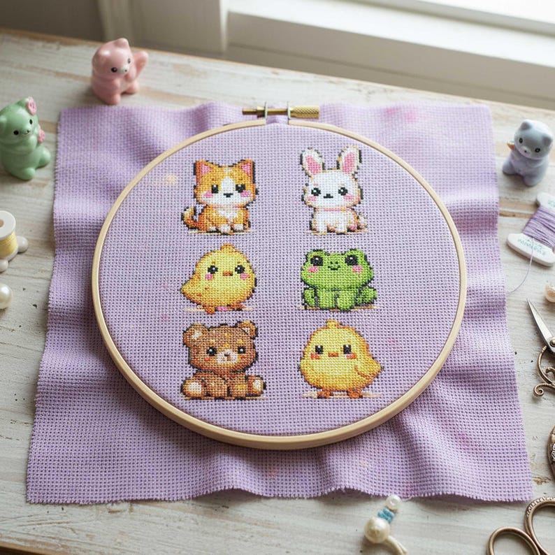 Animal Bundle Cross Stitch Pattern: Cat Rabbit Frog Bear Chick ...