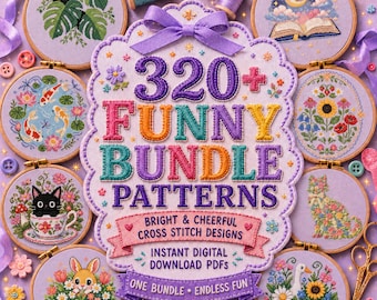 Mega Funny 320+ Cross Stitch Pattern Bundle: Animals, Flowers, Botanical, Nature, Fantasy Patterns PDF