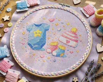 Baby Clothes Cross Stitch Pattern: Onesie Hat and Socks Nursery Embroidery (PDF)