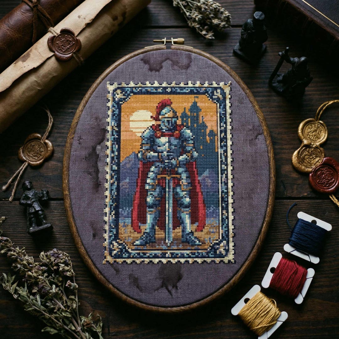 Medieval Knight Cross Stitch Pattern: Warrior Knight With Sword Sunset ...