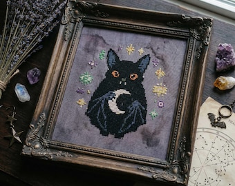 Gothic Bat Cross Stitch Pattern: Moonlit Fantasy Creature Dark Embroidery (PDF)