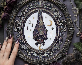 Gothic Tarot Cross Stitch Pattern: Sacred Bell Night Symbol Dark Fantasy Embroidery (PDF)
