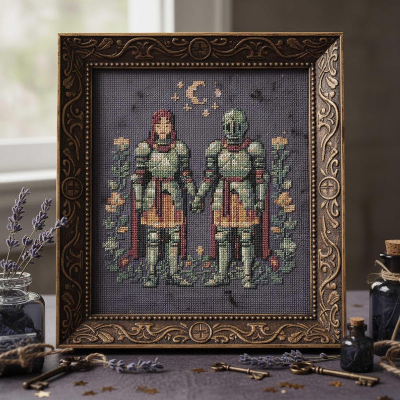 Medieval Gothic Cross Stitch Pattern: Cursed Knight Couple Dark Romance ...