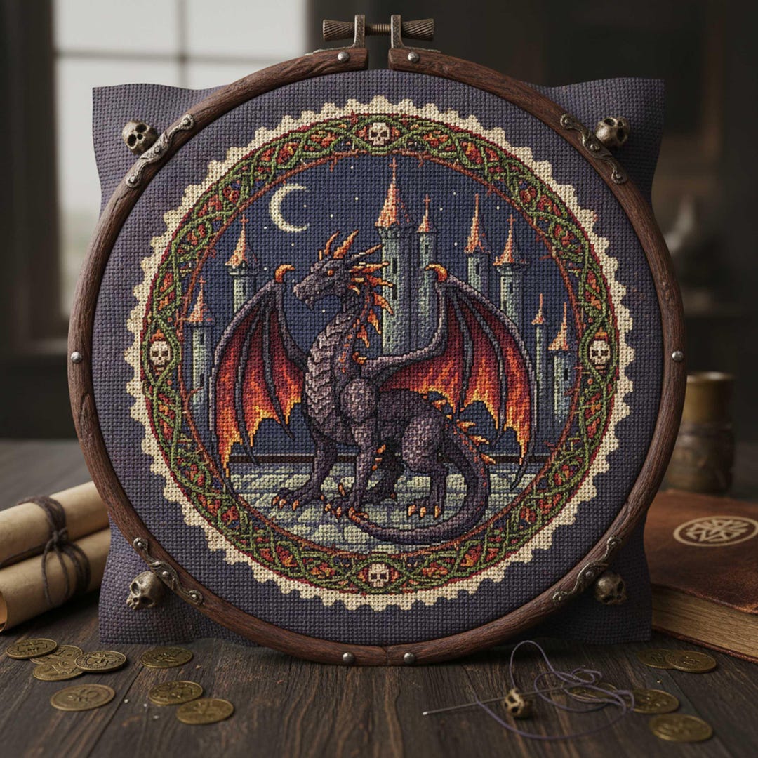 Medieval Dragon Cross Stitch Pattern: Gothic Dragon Circular Fantasy ...