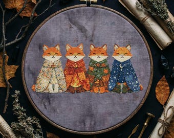 Four Seasonal Fox Cross Stitch Pattern: Spring Summer Autumn Winter Woodland Embroidery (PDF)
