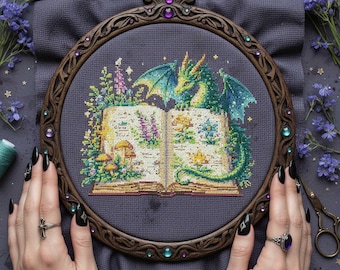 フローラルライブラリードラゴンクロスステッチパターン：ドラゴンブック植物園刺繍（PDF）
