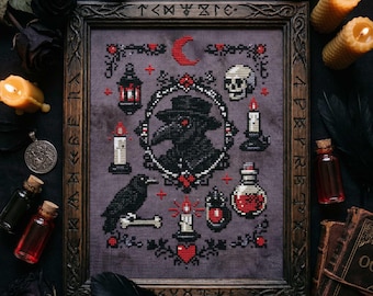 Patrón de punto de cruz de Doctor de la Peste Medieval: Bordado gótico oculto (PDF)