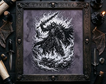Gothic Dark Mage Cross Stitch Pattern: Shadow Sorcerer Fantasy Art Embroidery (PDF)