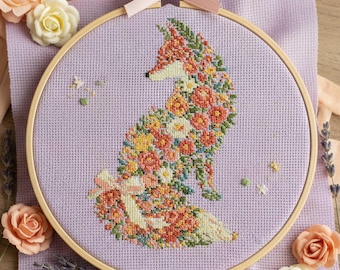 Spring Floral Fox Cross Stitch Pattern: Cottage Garden Woodland Animal Embroidery PDF