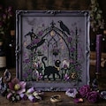 Black Cat Cross Stitch Pattern: Gothic Raven Purple Rose Witch Garden Embroidery PDF