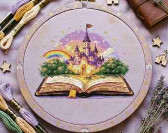 Fantasy Castle Cross Stitch Pattern: Magical Book World Fairytale Embroidery (PDF)