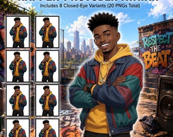 Rapper PNGTuber Avatar – Hip Hop VTuber Personage – 20 Reactieve PNG's + Spraak-GIF voor OBS, Twitch, Kick & Discord (Digitale Download)