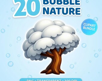 Bubble Nature – schattige boom-clipartbundel – zachte, afgeronde natuur-png voor stickers, sublimatie en kawaii-ontwerpen (digitale download)