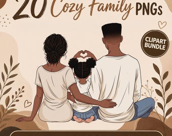 Gezellig Gezin – 20 Familie Clipart PNG's – Diverse Ouders, Kinderen & Liefdevolle Familie Illustraties (Digitale Download)
