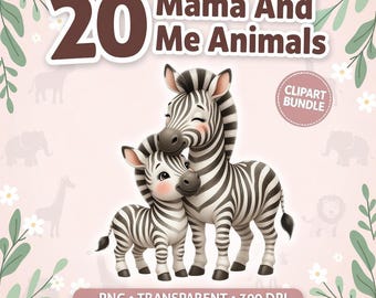 Mama i ja – Zestaw uroczych zwierzątek z mamą i dzieckiem – Obrazy PNG do pokoju dziecięcego do naklejek, sublimacji i rękodzieła (do pobrania w wersji cyfrowej)