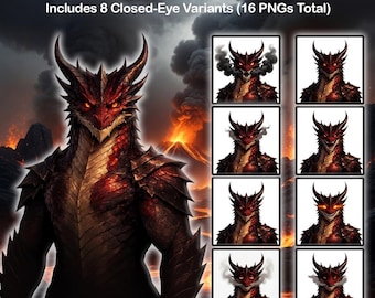 Avatar Drago the Dragon PNGTuber – Fantasy Dragon PNGTuber met 8 expressies en 8 varianten met gesloten ogen (digitale download)